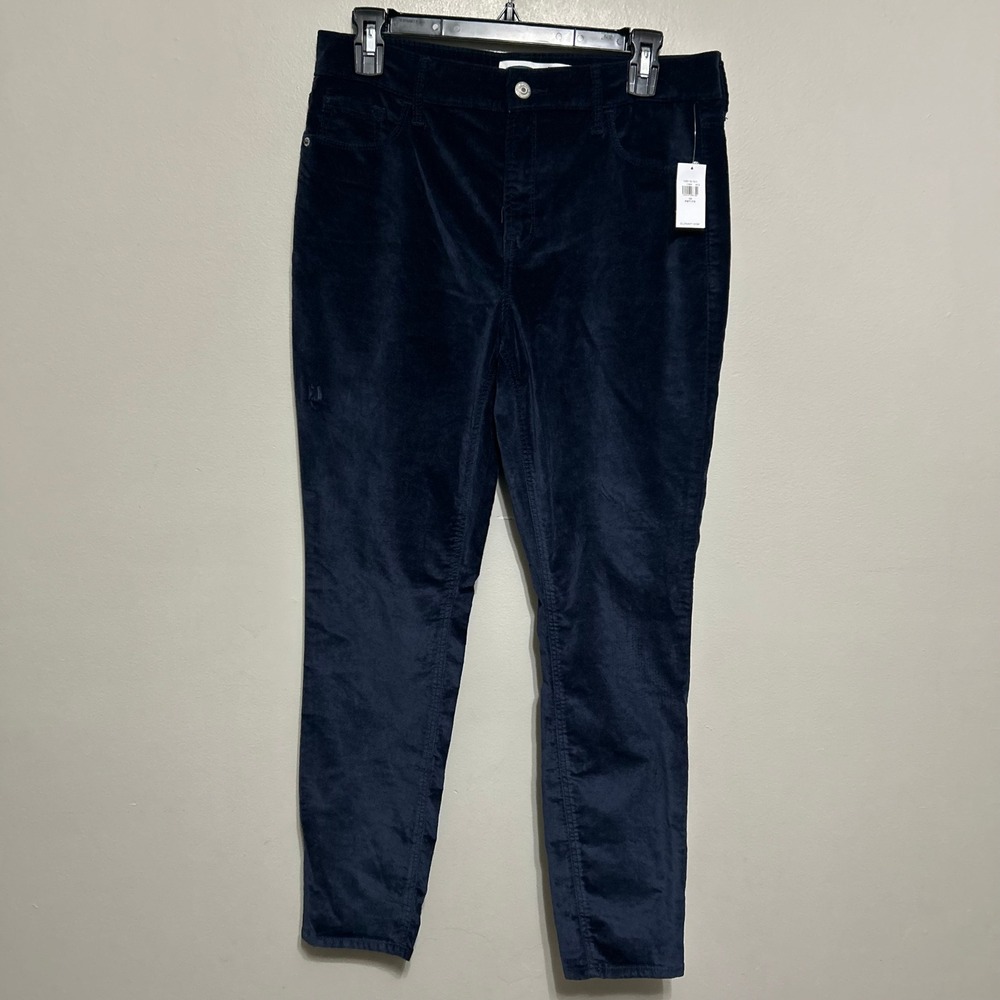 Old Navy Women's Pants 10P Navy Blue Velour Rockstar Skinny Stretch Mid Rise NEW